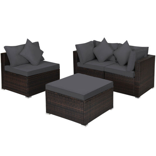 4-Piece Gray Rattan Ottoman Patio Furniture Set