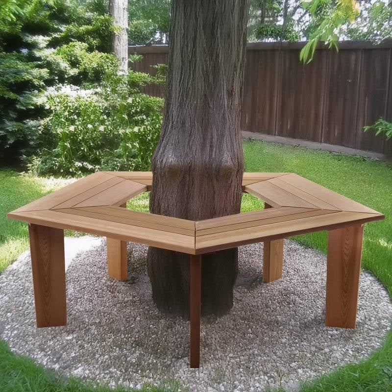 Solid Cedar Pentagon Tree Wrap Garden Bench