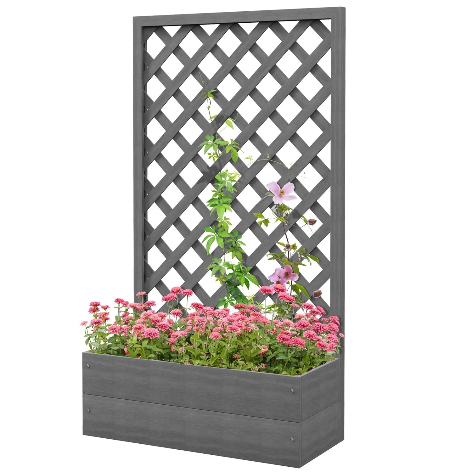 Outdoor Raised Garden Bed with Lattice Trellis