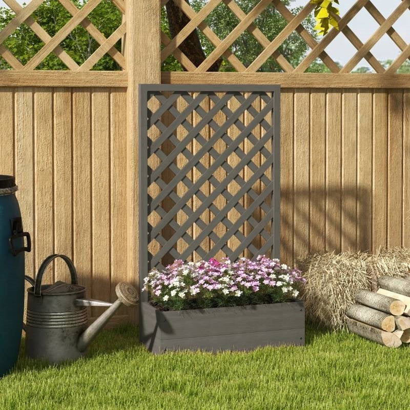Outdoor Raised Garden Bed with Lattice Trellis