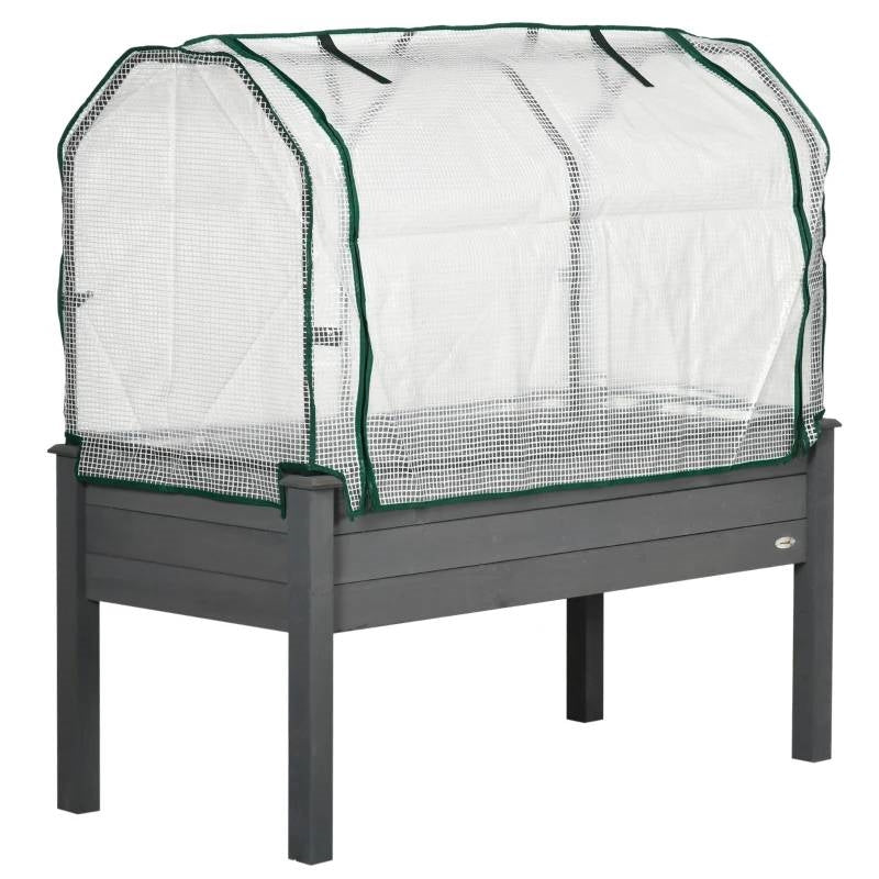 Grey Wood Raised Garden Bed with Greenhouse Cover
