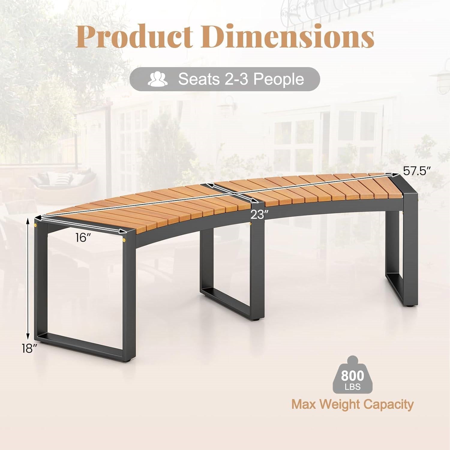 Set of 2 Outdoor Metal Wood Backless Benches