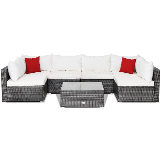 7-Piece White Rattan Patio Furniture Set